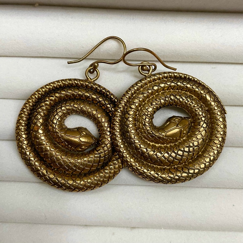 Gold Snake Coil Drop Earrings